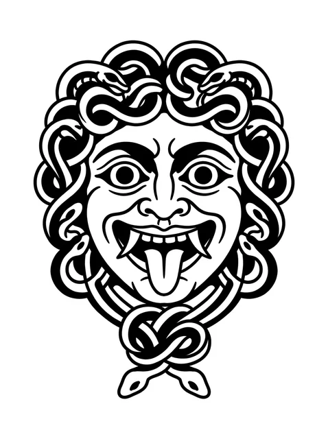 Black and white blackwork medusa and snake tattoo design