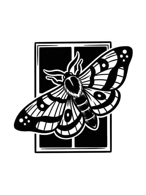 Black and white blackwork moth tattoo design: a moth with detailed wings and antennae