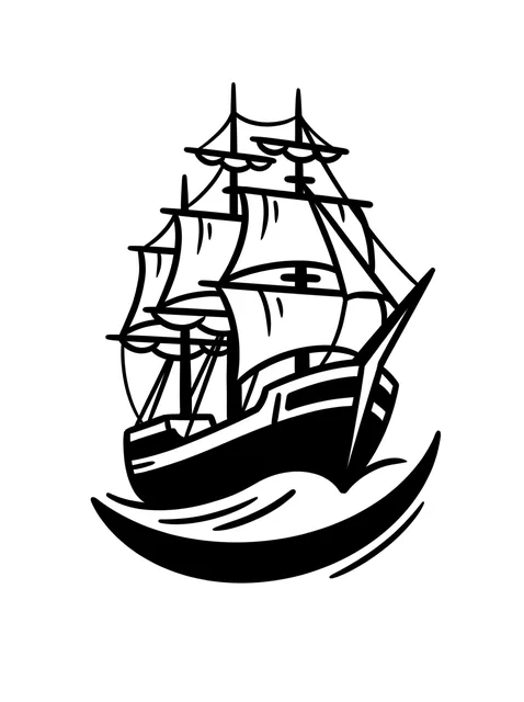 Black and white blackwork ocean and ship tattoo design