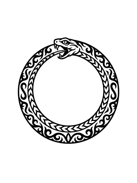 Black and white blackwork snake and ouroboros tattoo design