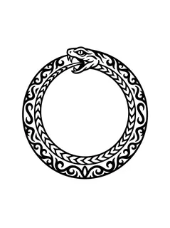 Black and white blackwork ouroboros and snake tattoo design