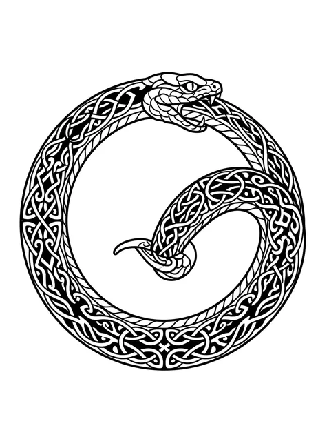 Black and white blackwork ouroboros and snake tattoo design