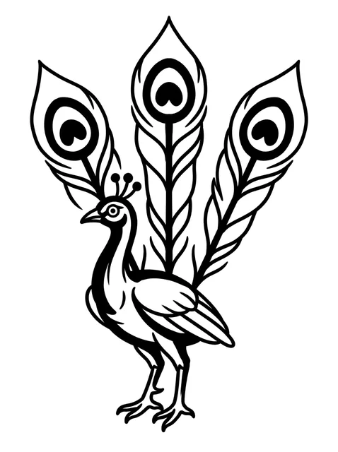 Black and white blackwork peacock and feather tattoo design