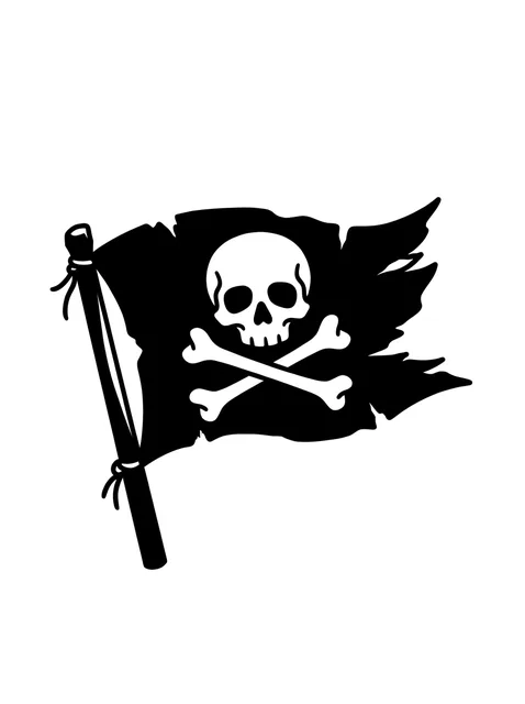 Black and white blackwork pirate and skull tattoo design