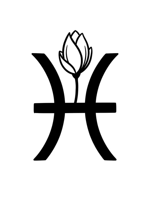 Black and white blackwork pisces and lotus tattoo design