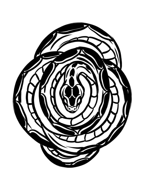 Black and white blackwork snake and ouroboros tattoo design