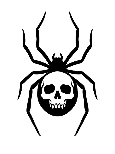 Black and white blackwork spider and skull tattoo design: a spider with a skull for its abdomen