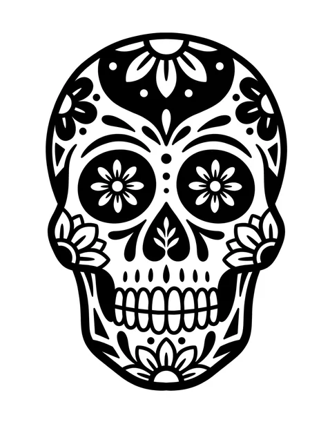 Black and white blackwork sugar skull tattoo design