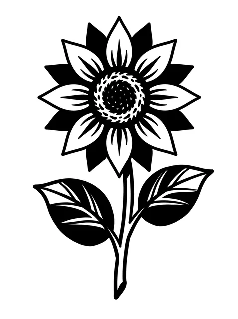Black and white blackwork sunflower and flower tattoo design