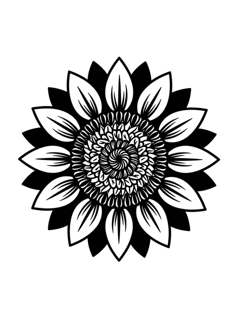 blackwork Sunflower tattoo design, black and grey