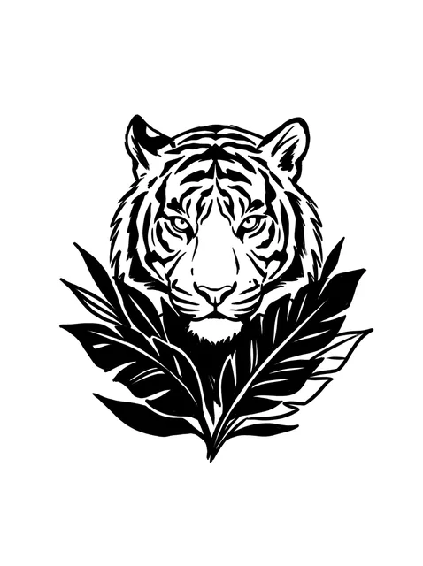 blackwork Tiger tattoo design, black and grey
