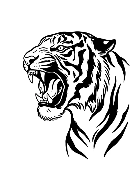 blackwork Tiger tattoo design, black and grey