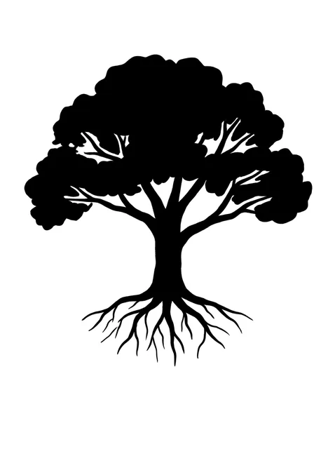 Black and white blackwork tree of life tattoo design: the roots below