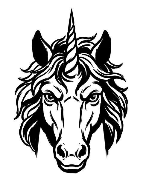 Black and white blackwork unicorn tattoo design