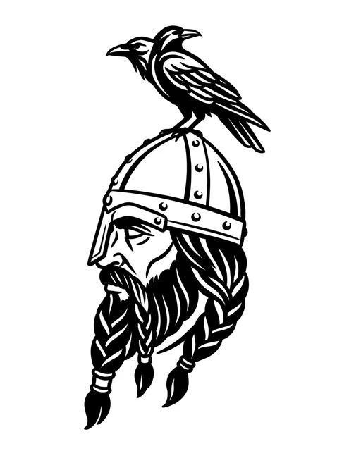 Black and white blackwork viking and raven tattoo design