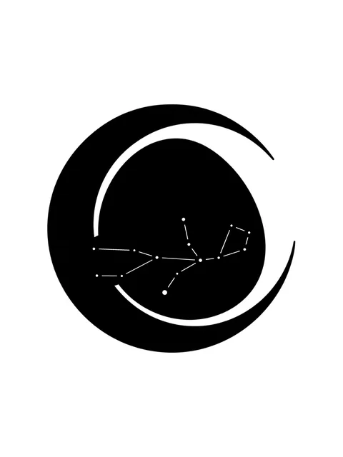 Black and white blackwork virgo and moon tattoo design