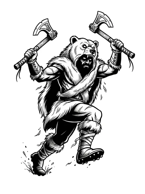 Black and white blackwork warrior and viking tattoo design