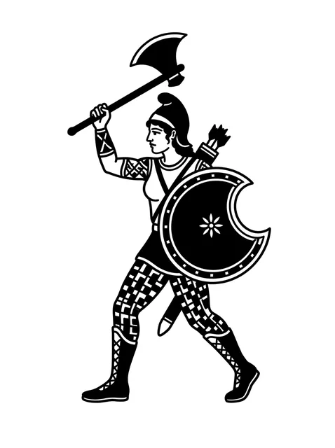 Black and white blackwork warrior and woman portrait tattoo design