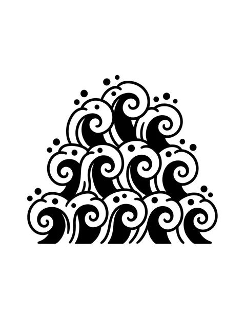 Black and white blackwork wave tattoo design
