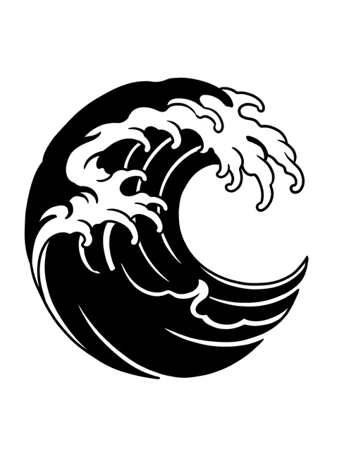 Black and white blackwork wave tattoo design