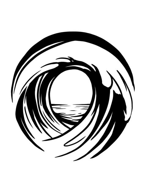 Black and white blackwork wave tattoo design