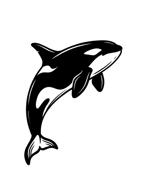 Black and white blackwork whale and orca tattoo design