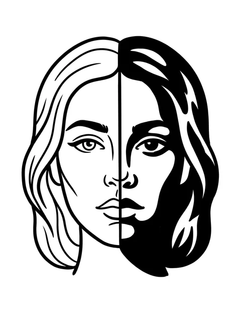 Black and white blackwork woman portrait tattoo design