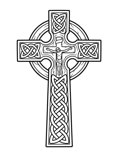 Black and white celtic crucifix tattoo design: an Irish high cross