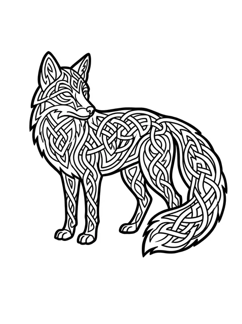 Black and grey celtic fox tattoo design