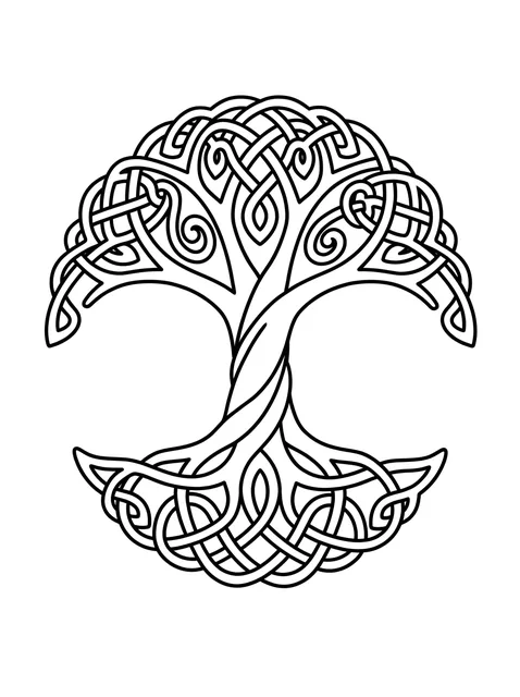 celtic Tree tattoo design, black and grey