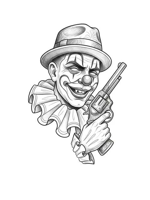 Black and grey chicano clown and gun tattoo design