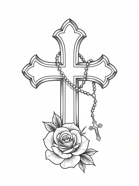 Black and grey chicano cross and rose tattoo design