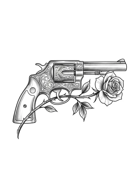 Black and grey chicano gun and rose tattoo design