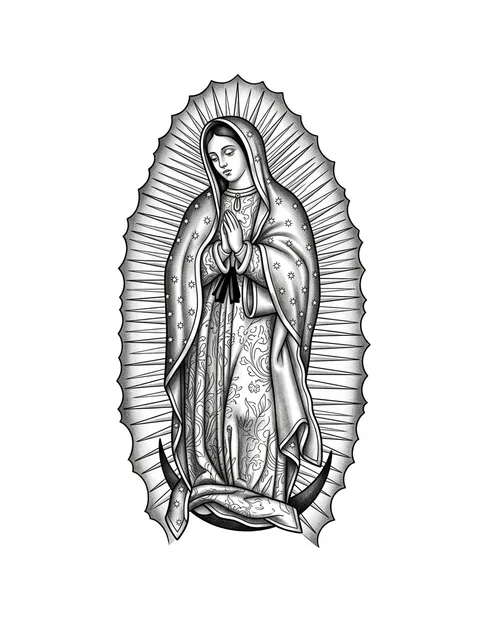 Black and grey chicano virgin mary tattoo design