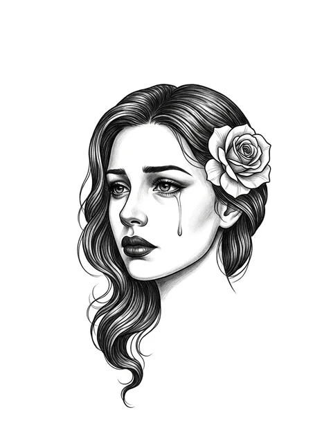 Black and grey chicano woman portrait and rose tattoo design