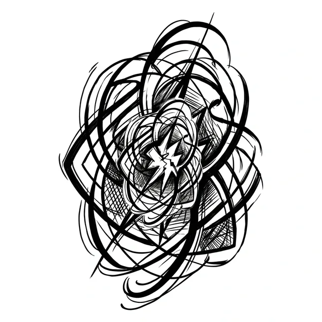 Black and grey cybersigilism abstract tattoo design
