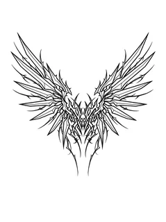 Black and white cybersigilism angel wings tattoo design