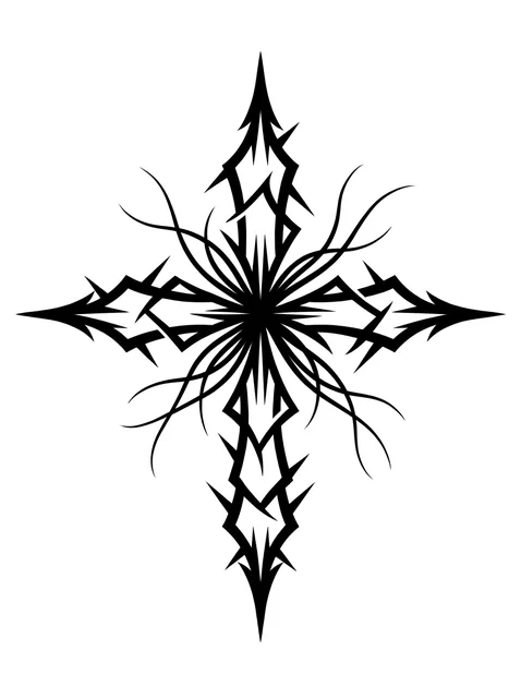 Black and grey cybersigilism cross tattoo design