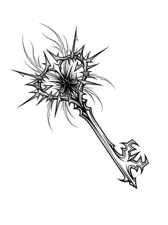 Black and grey cybersigilism key tattoo design