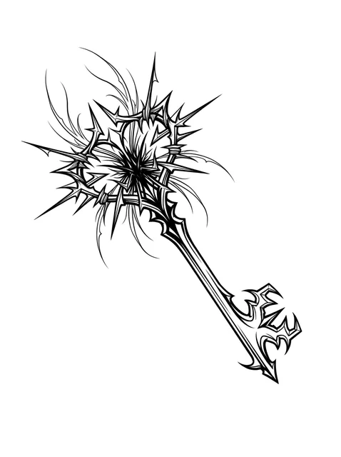 Black and grey cybersigilism key tattoo design