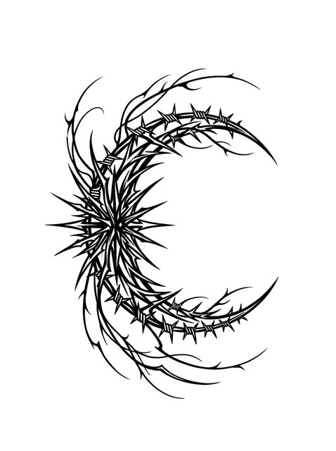 Black and grey cybersigilism moon tattoo design
