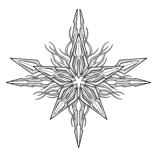 Black and grey cybersigilism abstract and star tattoo design