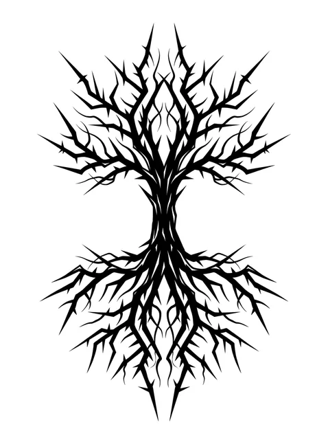 Black and grey cybersigilism tree tattoo design