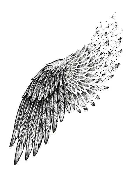 Black and grey dotwork angel wings tattoo design
