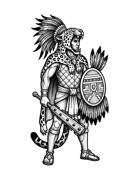 Black and grey dotwork aztec and panther tattoo design