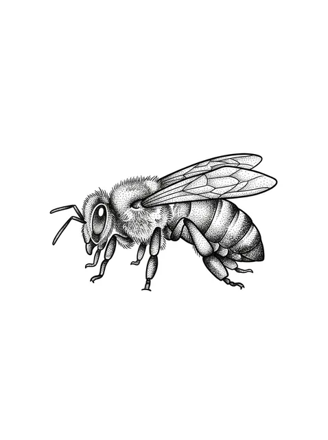 Black and grey dotwork bee tattoo design