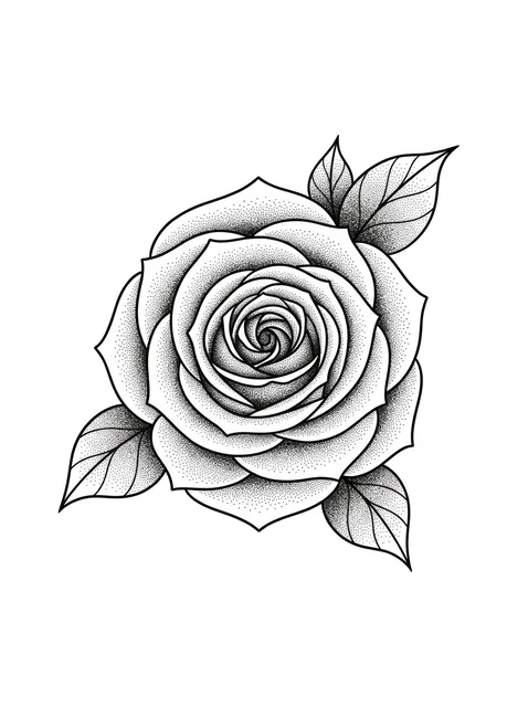 Black and grey dotwork birth flower and rose tattoo design