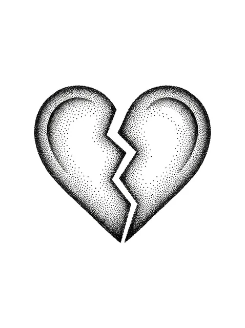 Black and grey dotwork broken heart tattoo design