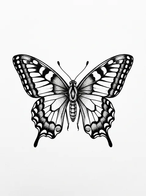 Black and white dotwork butterfly tattoo design