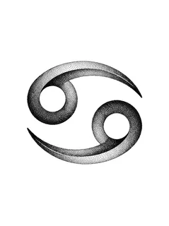 Black and grey dotwork cancer sign tattoo design